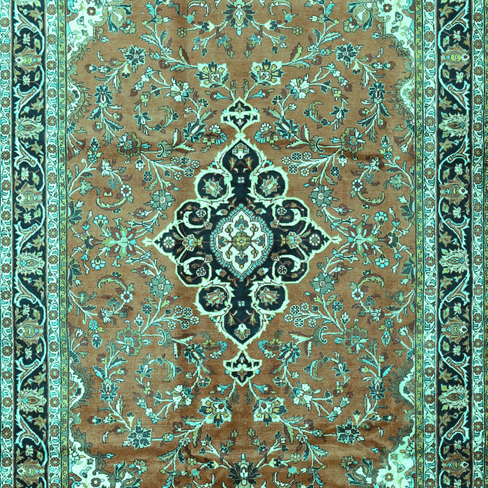 Machine Washable Medallion Turquoise Traditional Area Rugs, wshtr1212turq