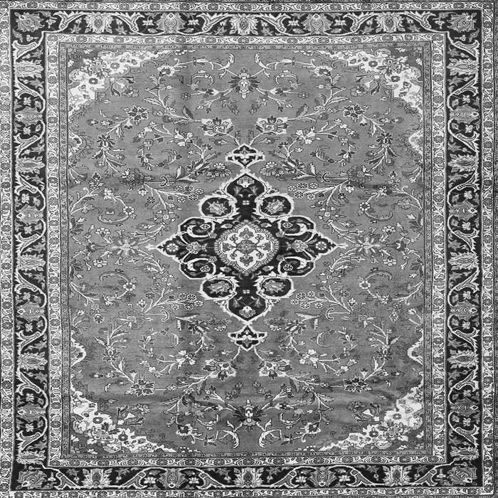 Round Machine Washable Medallion Gray Traditional Rug, wshtr1212gry