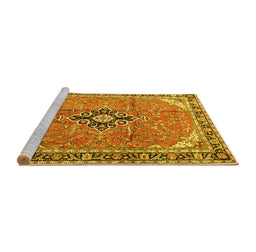 Sideview of Machine Washable Medallion Yellow Traditional Rug, wshtr1212yw