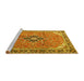 Sideview of Machine Washable Medallion Yellow Traditional Rug, wshtr1212yw