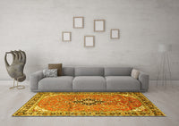 Machine Washable Medallion Yellow Traditional Rug, wshtr1212yw