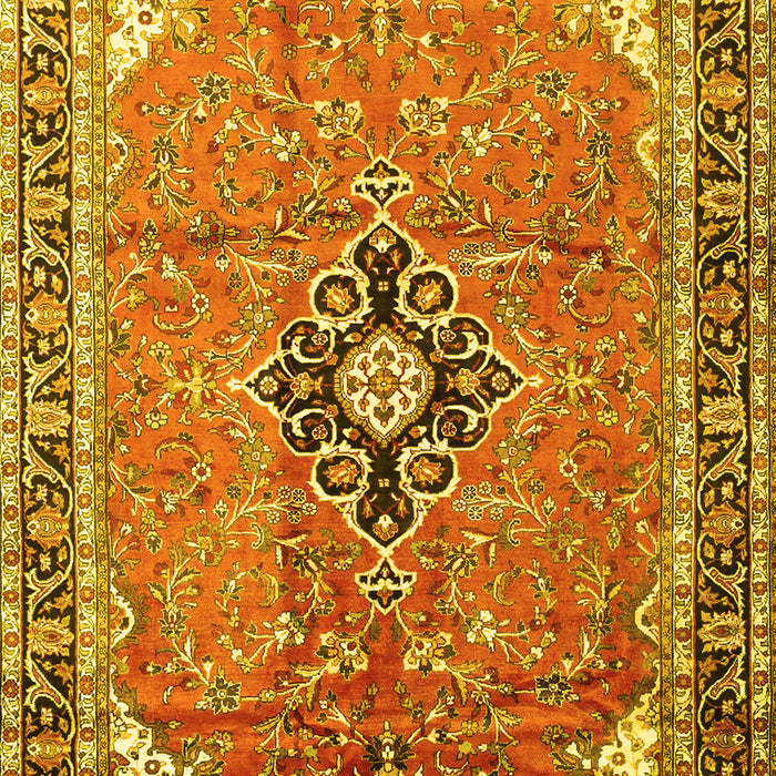 Machine Washable Medallion Yellow Traditional Rug, wshtr1212yw
