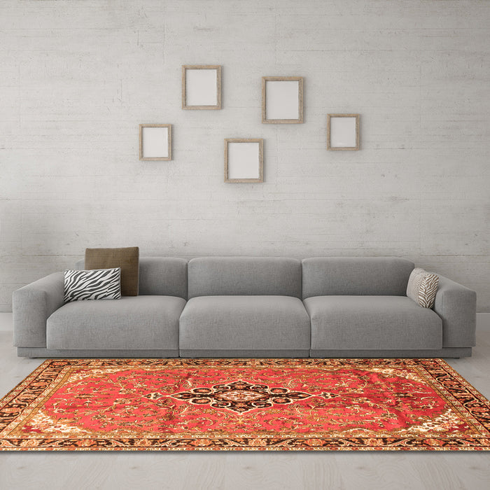 Machine Washable Medallion Orange Traditional Area Rugs in a Living Room, wshtr1212org