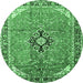 Round Machine Washable Medallion Emerald Green Traditional Area Rugs, wshtr1212emgrn