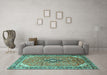 Machine Washable Medallion Turquoise Traditional Area Rugs in a Living Room,, wshtr1212turq