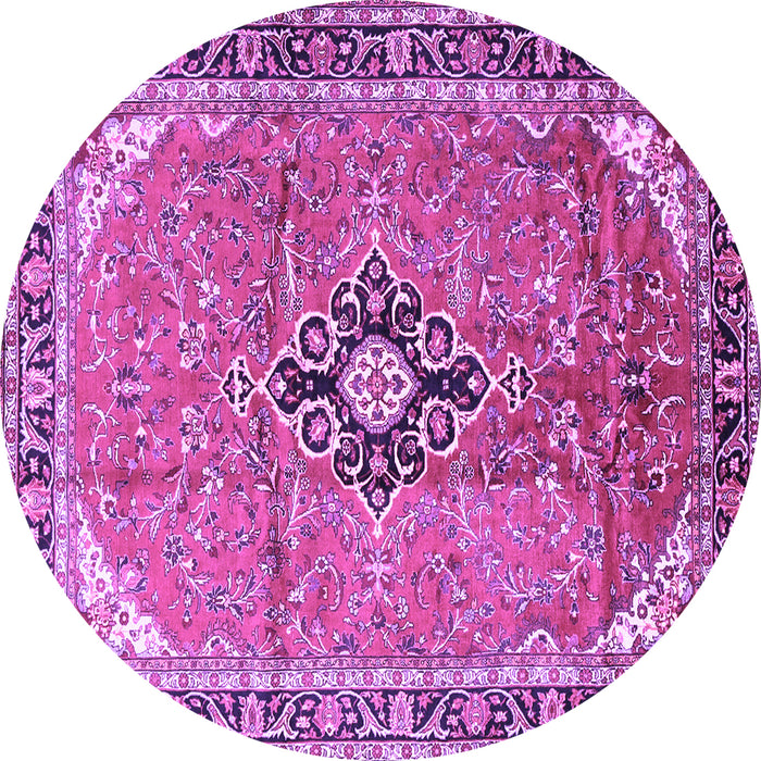 Round Machine Washable Medallion Purple Traditional Area Rugs, wshtr1212pur