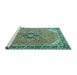 Sideview of Machine Washable Medallion Turquoise Traditional Area Rugs, wshtr1212turq