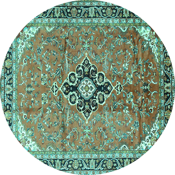Round Medallion Turquoise Traditional Rug, tr1212turq