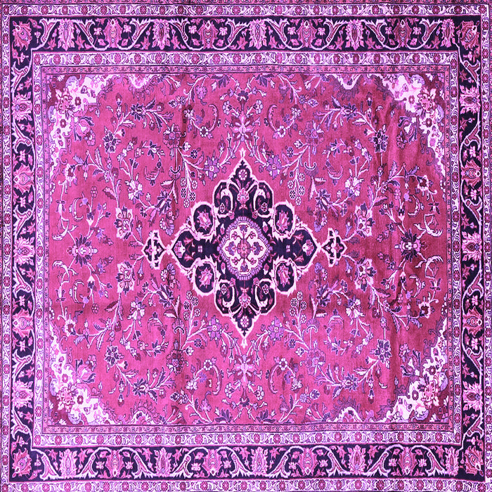 Square Machine Washable Medallion Purple Traditional Area Rugs, wshtr1212pur