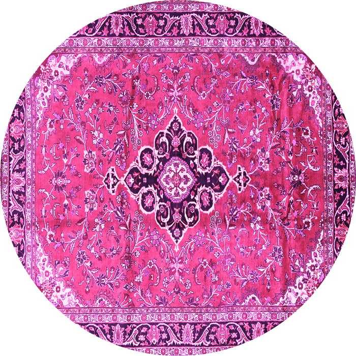 Round Machine Washable Medallion Pink Traditional Rug, wshtr1212pnk