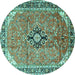 Round Machine Washable Medallion Turquoise Traditional Area Rugs, wshtr1212turq