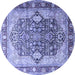 Round Machine Washable Persian Blue Traditional Rug, wshtr1213blu