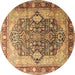 Round Machine Washable Persian Brown Traditional Rug, wshtr1213brn