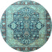 Round Machine Washable Persian Light Blue Traditional Rug, wshtr1213lblu