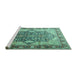 Sideview of Machine Washable Persian Turquoise Traditional Area Rugs, wshtr1213turq