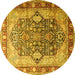 Round Persian Yellow Traditional Rug, tr1213yw