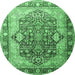 Round Persian Emerald Green Traditional Rug, tr1213emgrn