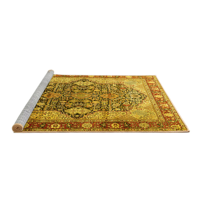 Sideview of Machine Washable Persian Yellow Traditional Rug, wshtr1213yw