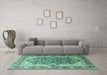 Machine Washable Persian Turquoise Traditional Area Rugs in a Living Room,, wshtr1213turq