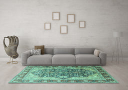 Machine Washable Persian Turquoise Traditional Area Rugs in a Living Room,, wshtr1213turq
