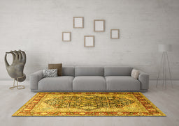 Machine Washable Persian Yellow Traditional Rug in a Living Room, wshtr1213yw