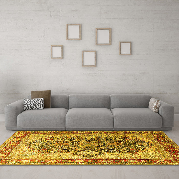 Machine Washable Persian Yellow Traditional Rug in a Living Room, wshtr1213yw