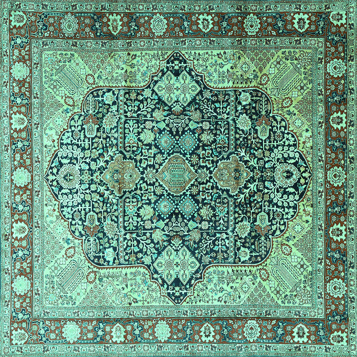 Square Machine Washable Persian Turquoise Traditional Area Rugs, wshtr1213turq