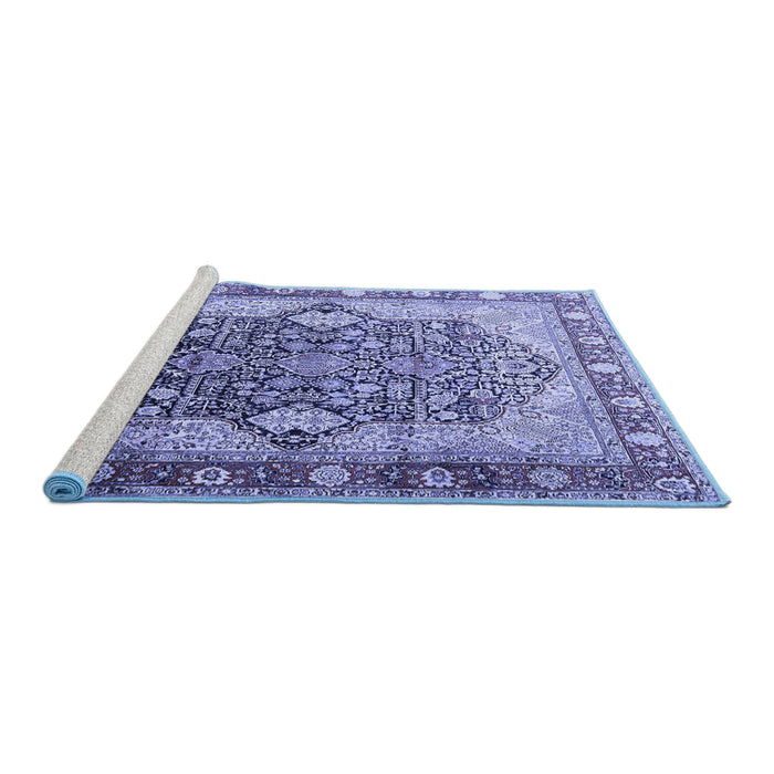 Sideview of Machine Washable Persian Blue Traditional Rug, wshtr1213blu