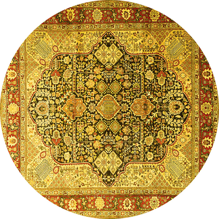 Round Machine Washable Persian Yellow Traditional Rug, wshtr1213yw