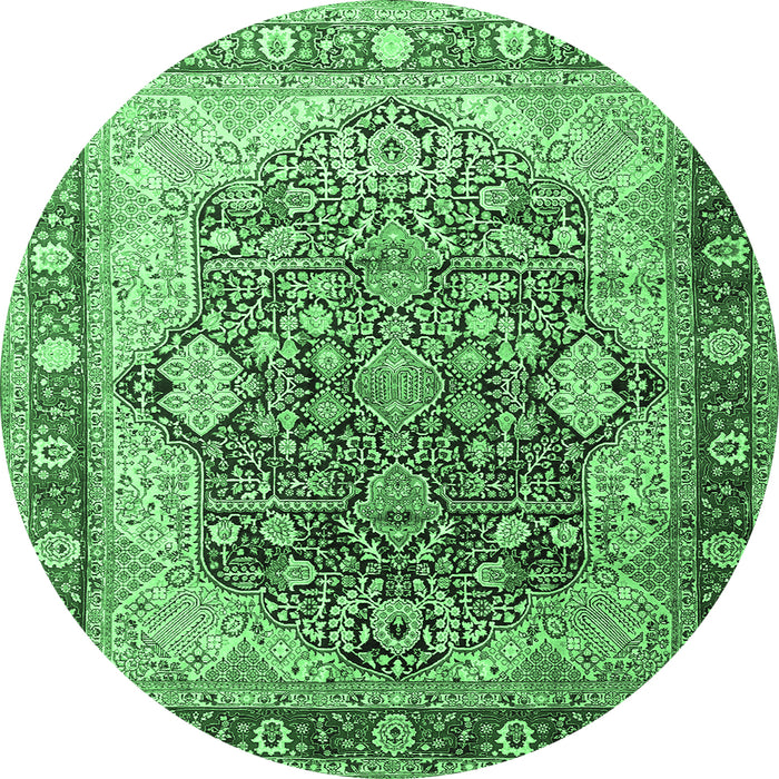 Round Machine Washable Persian Emerald Green Traditional Area Rugs, wshtr1213emgrn