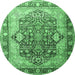 Round Machine Washable Persian Emerald Green Traditional Area Rugs, wshtr1213emgrn