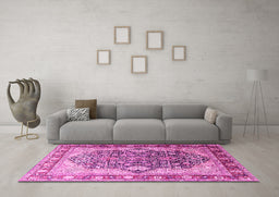 Machine Washable Persian Pink Traditional Rug in a Living Room, wshtr1213pnk