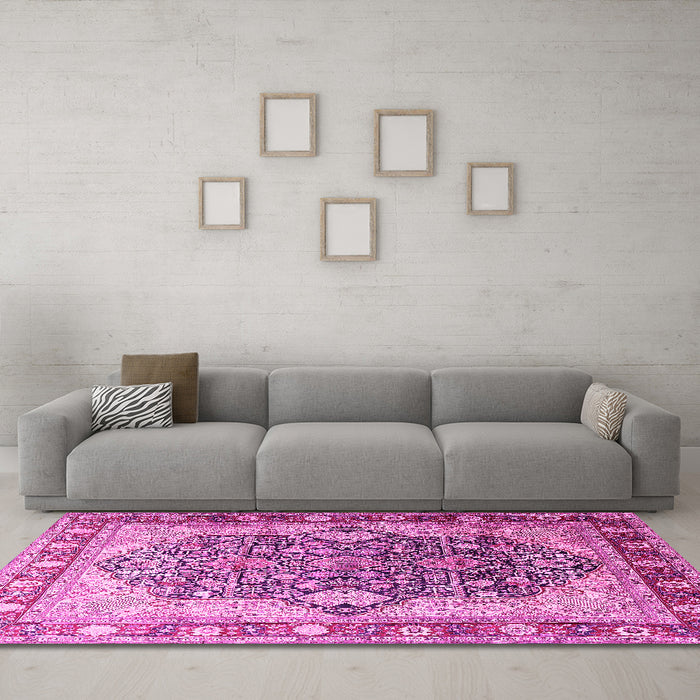 Machine Washable Persian Pink Traditional Rug in a Living Room, wshtr1213pnk
