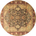 Round Persian Brown Traditional Rug, tr1213brn