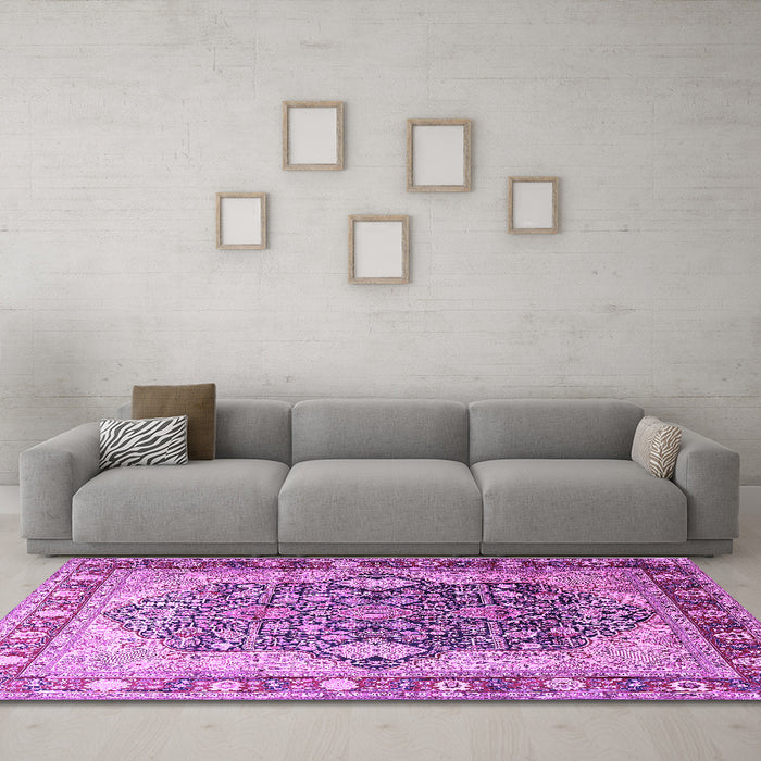 Machine Washable Persian Purple Traditional Area Rugs in a Living Room, wshtr1213pur
