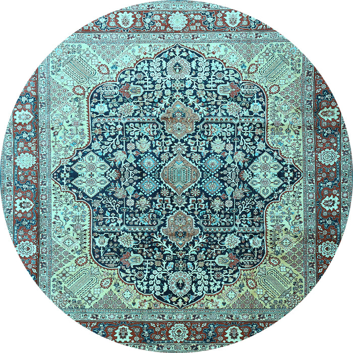 Round Persian Light Blue Traditional Rug, tr1213lblu