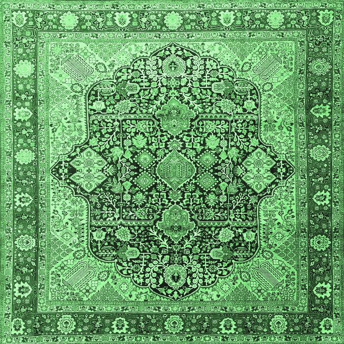 Square Persian Emerald Green Traditional Rug, tr1213emgrn
