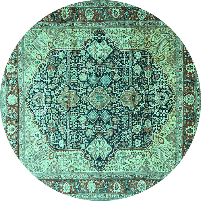 Round Persian Turquoise Traditional Rug, tr1213turq