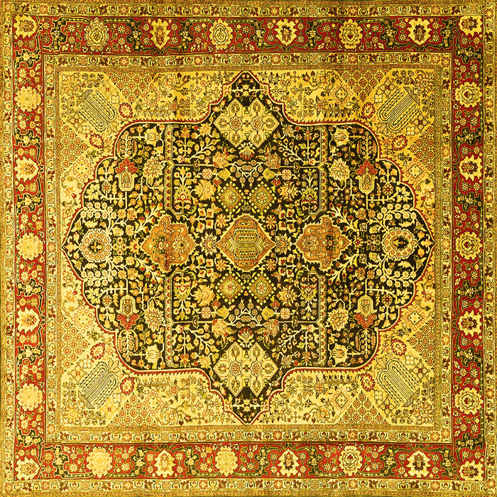 Square Machine Washable Persian Yellow Traditional Rug, wshtr1213yw