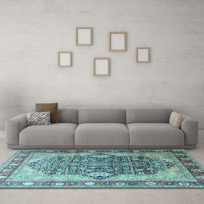 Machine Washable Persian Light Blue Traditional Rug in a Living Room, wshtr1213lblu
