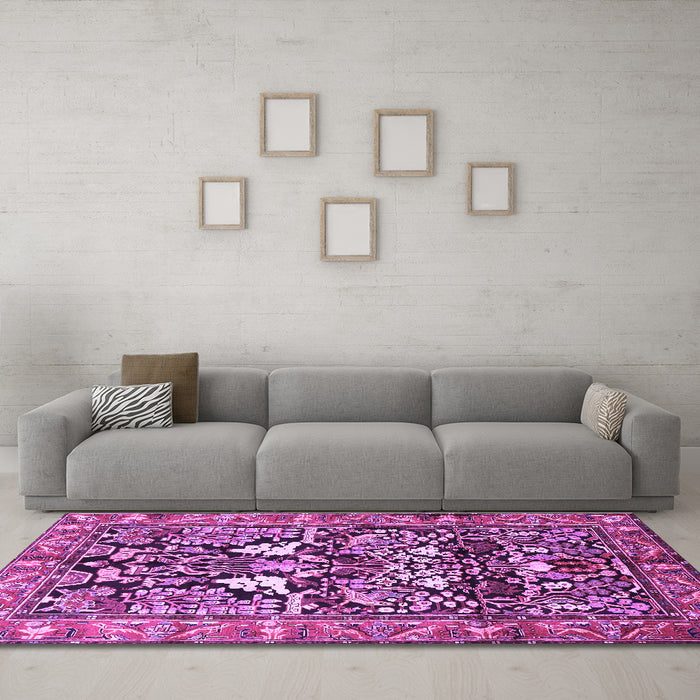Machine Washable Persian Purple Traditional Area Rugs in a Living Room, wshtr1214pur