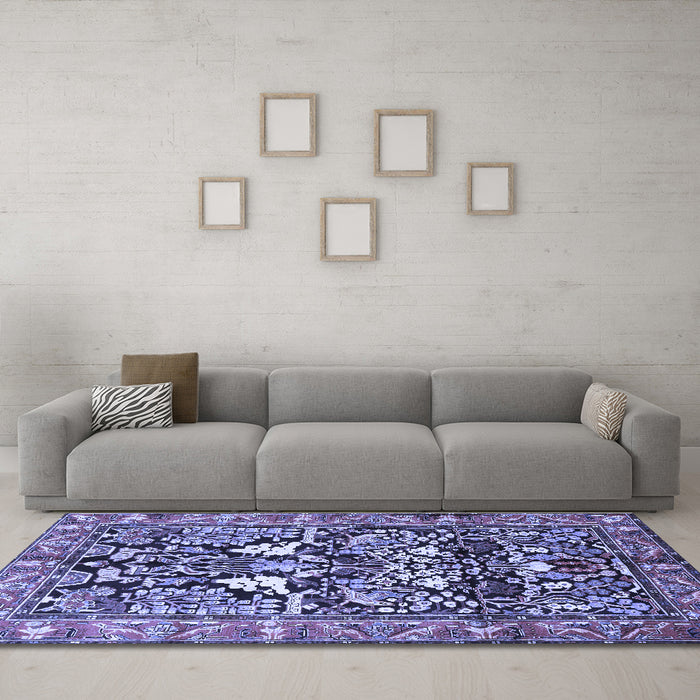 Machine Washable Persian Blue Traditional Rug in a Living Room, wshtr1214blu
