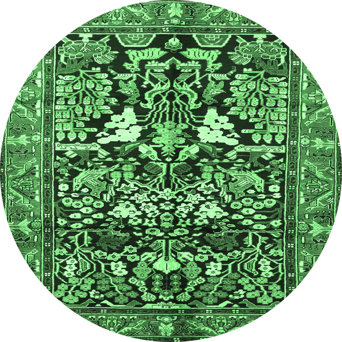 Round Persian Emerald Green Traditional Rug, tr1214emgrn