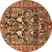 Round Machine Washable Persian Brown Traditional Rug, wshtr1214brn