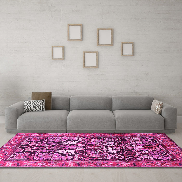 Machine Washable Persian Pink Traditional Rug in a Living Room, wshtr1214pnk