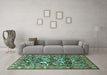 Machine Washable Persian Turquoise Traditional Area Rugs in a Living Room,, wshtr1214turq