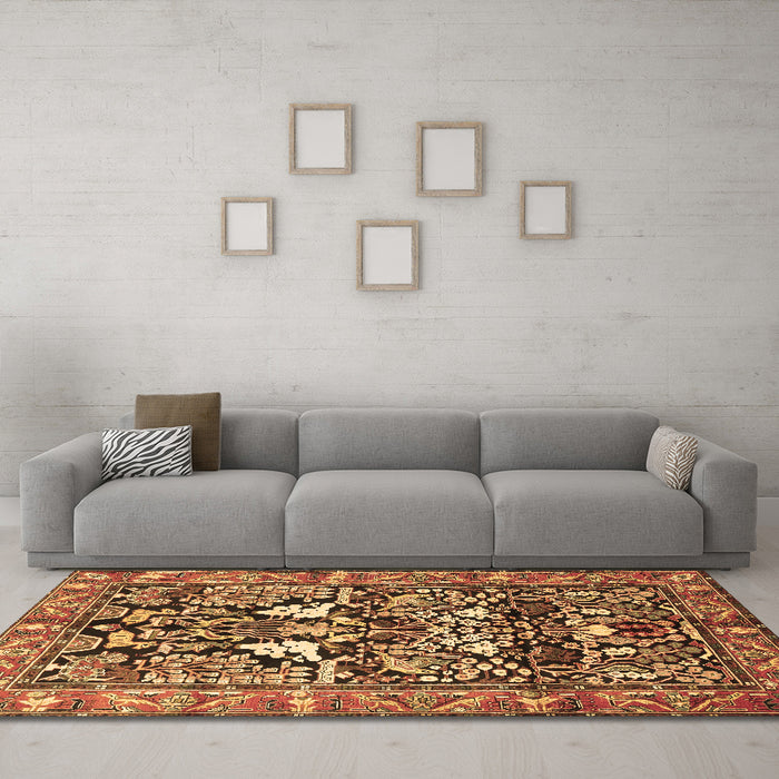 Machine Washable Persian Brown Traditional Rug in a Living Room,, wshtr1214brn