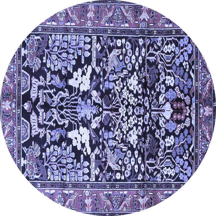 Round Machine Washable Persian Blue Traditional Rug, wshtr1214blu