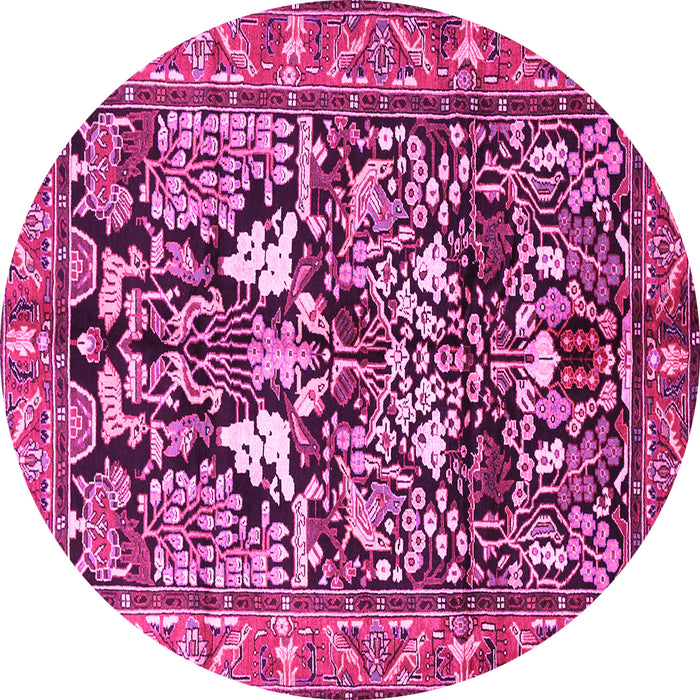 Round Machine Washable Persian Pink Traditional Rug, wshtr1214pnk
