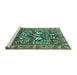 Sideview of Machine Washable Persian Turquoise Traditional Area Rugs, wshtr1214turq